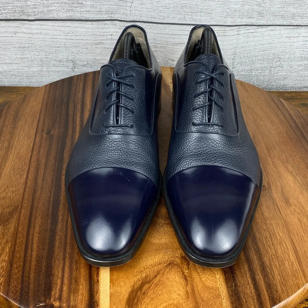 Pelle Line Bryan Cap Toe Deer Skin Navy Leather Oxford Men’s Size 11 EU 44